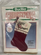 Bucilla Victorian Rose Counted Cross-Stitch Cuff Christmas Stocking Lace Trim