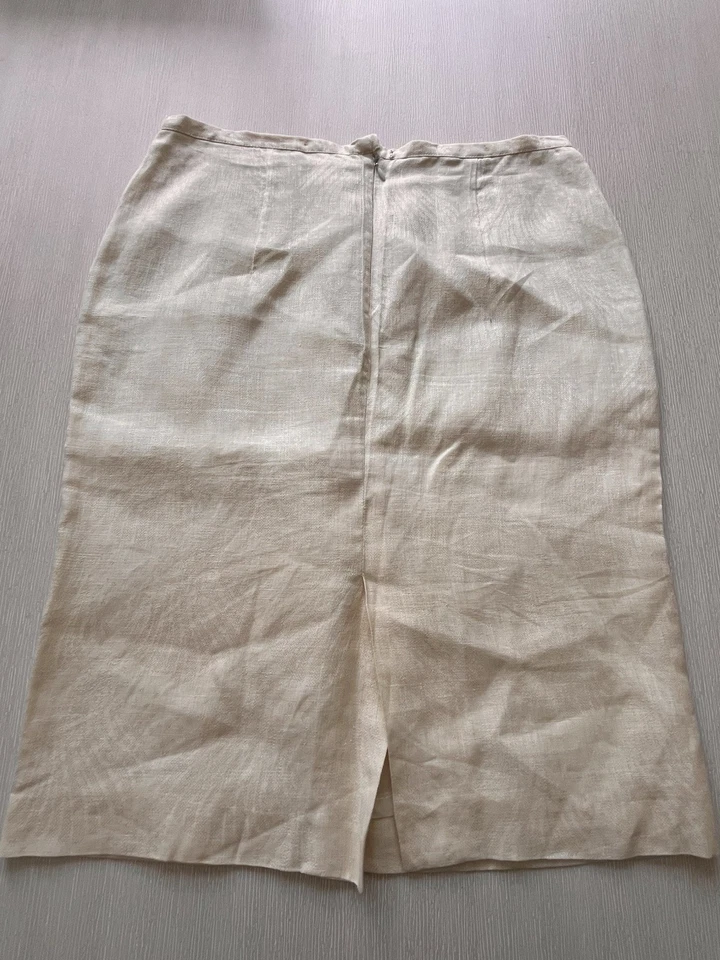 Falda Fendi Italia Lino Marfil Vintage Años 80’s Mujer’s Talla 46 Foto 2 de 4