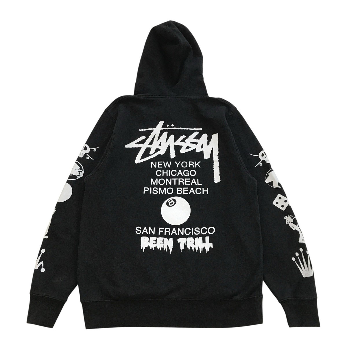 undercover ×stussy 15SS television バーレン Stussy Been Trill Hoodie Mens Medium M Black 8 Ball Pullover
