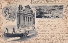 CARTOLINA DI GENOVA ,RICORDO DI GENOVA - SCUOLA DI MARINA  viaggiata 1900