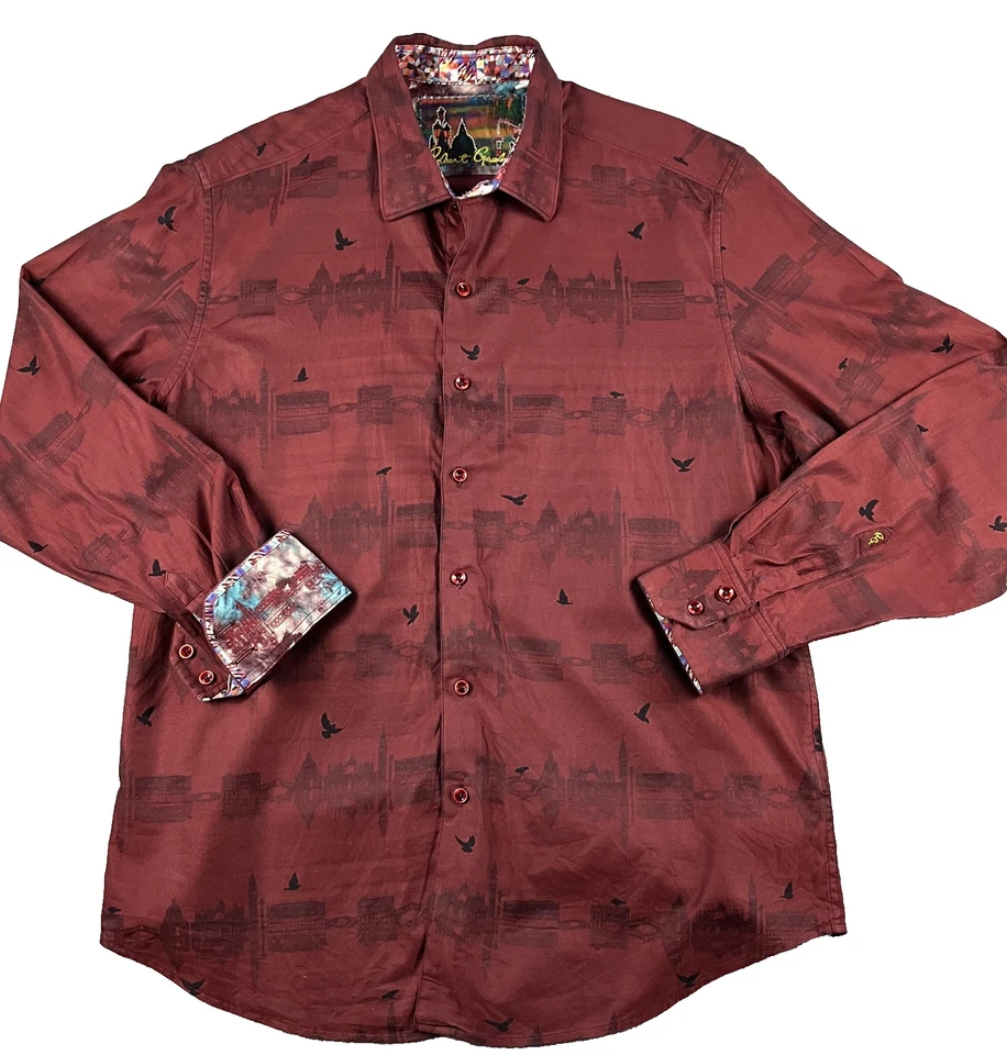 Lote de 2 Camisas Robert Graham Manga Larga Calce Clásico Para Hombre XL AOP Paisley Birds Foto 2 de 4
