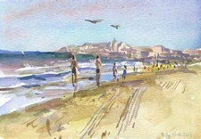 Original Artwork Modern Painting Landscape 12x18 Mediterranean See Beach Gift