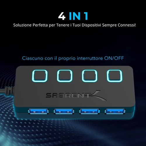 SABRENT Hub USB 3.2 Gen 1 Ciabatta multipresa USB Sdoppiatore USB 4 Porte con - Foto 13 di 24