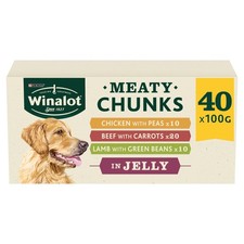 Meaty Chunks Adult Wet Dog Food Mixed in Jelly Beef Chicken Lamb 40x100g Pouches 3.17 per kilo