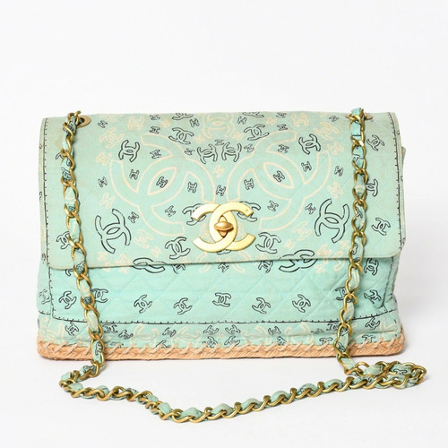 CHANEL Deco Matelasse 33 S Flap S Chain Shoulder Bag Coco Mark Paisley Light Blu