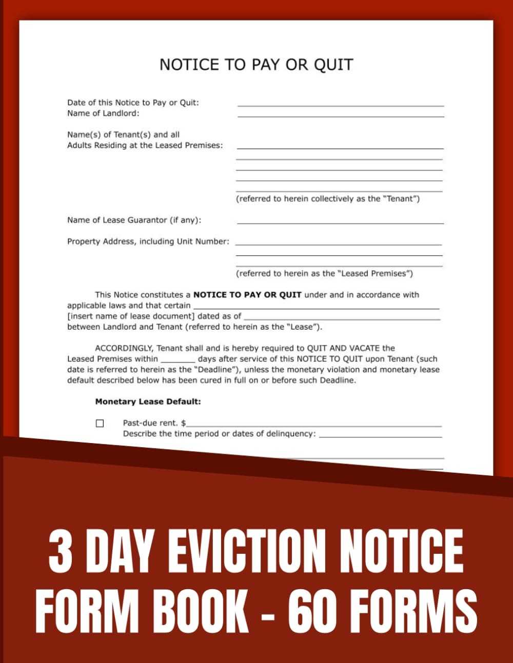 3 Day Eviction Notice Forms Book, Notice to Pay Rent or Vacate Form | Landlord t