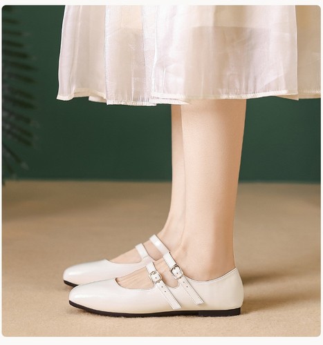 Red Mary Jane French Wedding Shoes Flat Shoes Women's Flat Patent Leather Shoes - Picture 24 of 37
