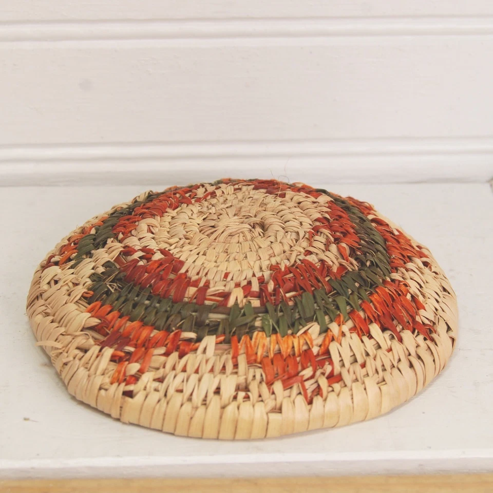 Cesta tejida nativa vintage pequeña 5 pulgadas decorativa boho hippie Foto 4 de 4