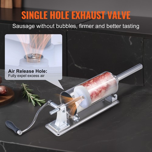 VEVOR Embutidor Manual de Salchichas 2,5 L de Acero Inoxidable Horizontal - Imagen 4 de 12