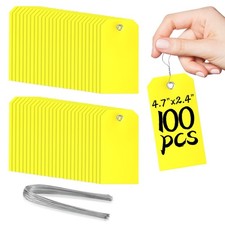 100Pcs Yellow Plastic Shipping Tags, 4 3/4" x 2 3/8", Writable, Durable, Wate...