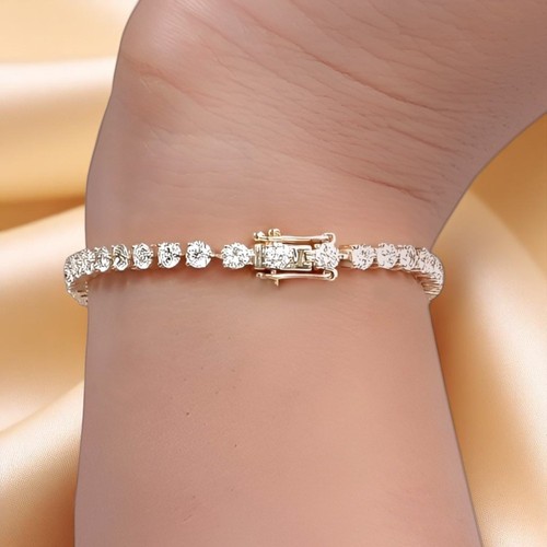 Bracelet Round Cut 14k Yellow Gold 5 Carat Certified Lab Grown Diamond - Picture 6 of 9