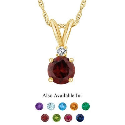 14K Gelbgold 5mm Rund Echter Natürlicher Granat Diamant Akzent Anhänger Halskette