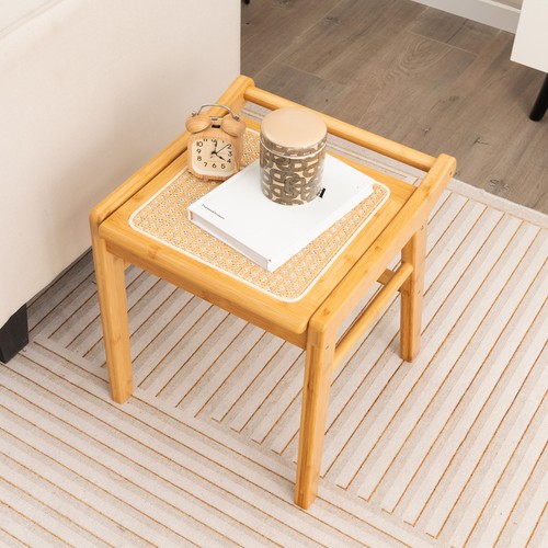Bamboo Vanity Stool Rattan Top Ottoman Footrest for BedroomLiving Room Natural - Picture 9 of 9