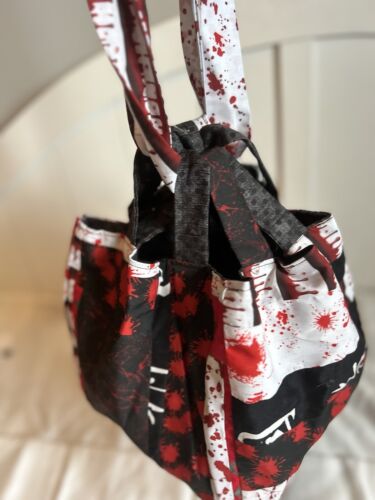 Goth Blood Cube Shape Bag Drawstring Reversible Lined Flat Bottom X-Large 9” - Picture 11 of 18