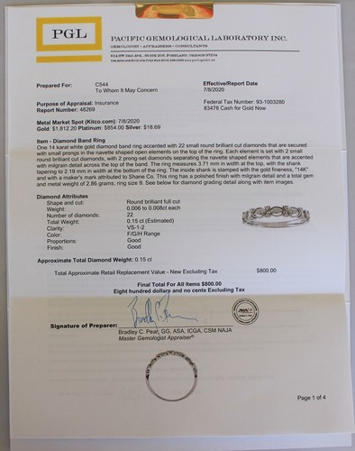 Anillo de boda genuino de oro macizo de 14 k con diamantes de 0,15 quilates de SHANE CO con aprox. $800 ~ talla 9 - Imagen 3 de 11