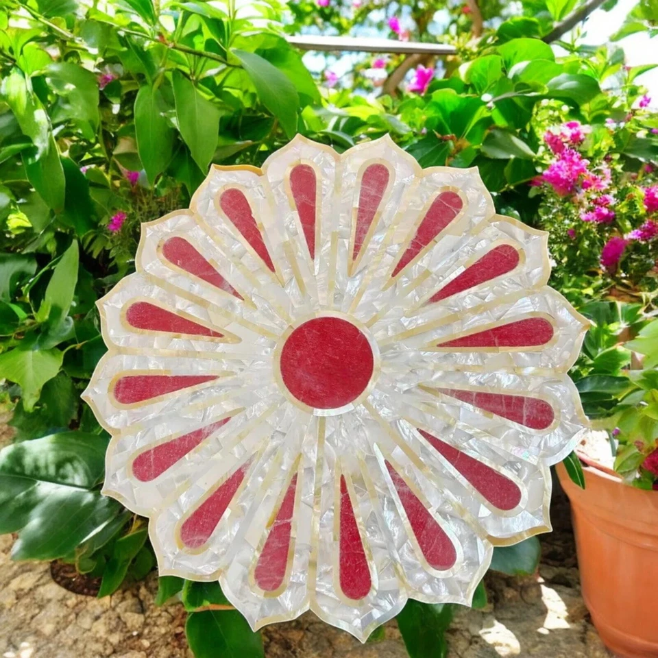 18" Flower Marble And Mother Of Pearl Coffee Table Top Unique Home Decor - Image 2 of 4