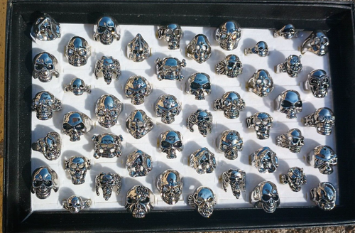 50 pcs Wholesale Mixed Lot Skull Men's Rings Biker Punk Ring - Picture 7 of 7