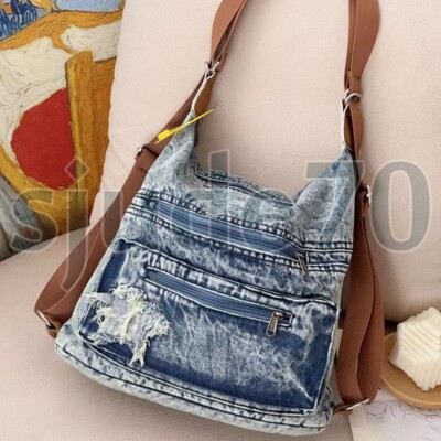 Blue Denim Jean Designer Bag Women Shoulder Tote Bag Denim Handbag