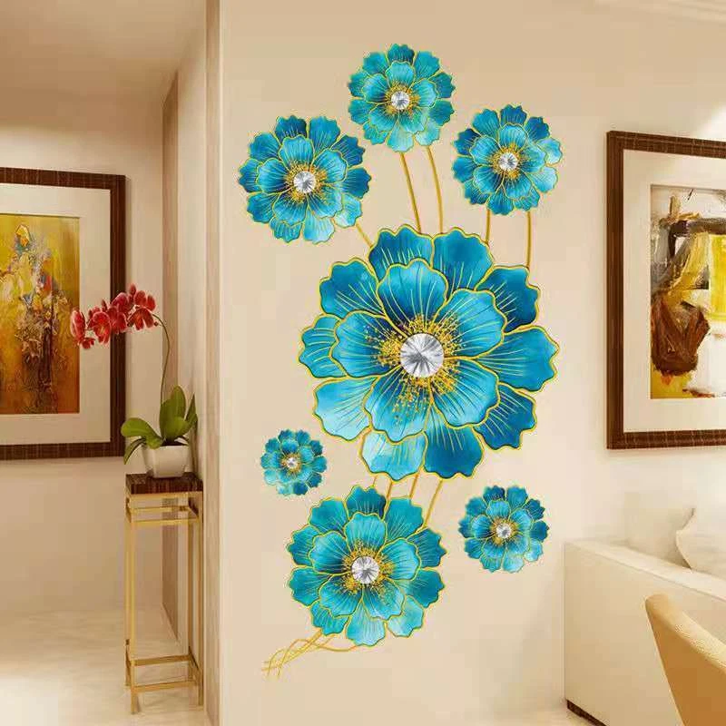 Large 3D Blue Flowers Wall Art Stickers Removable Home Decor