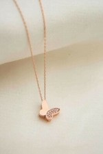 1Ct Round Cut Lab Created Diamond Women's Butterfly Pendant 14K Rose Gold Plated