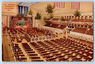#ad #ad 1913 Milwaukee Wisconsin WI Vintage Postcard Interior Auditorium Building Posted $6.47