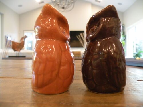 Ceramic Owl Salt and Pepper Shakers 3" Tall Brown and Rust with Stoppers - Picture 3 of 7
