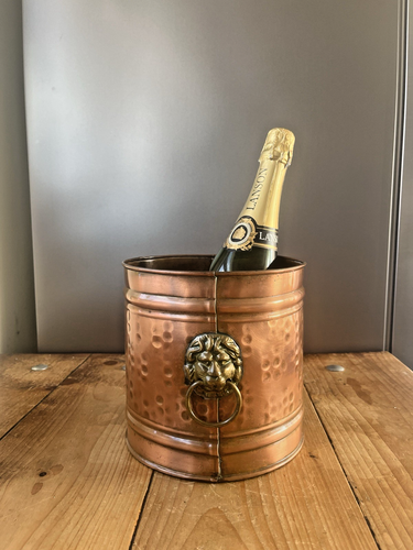 VINTAGE COPPER PLANTER PLANT POT LIONS HEAD BRASS HANDLES CHAMPAGNE ICE BUCKET - Picture 13 of 13