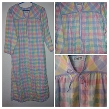 VTG Styled By Saybury Cotton Rainbow Pastels Pocket Zip House Dress Muumuu Large