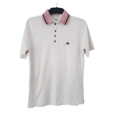 Vivienne Westwood Mens White Button Up Polo Shirt with Pink Collar