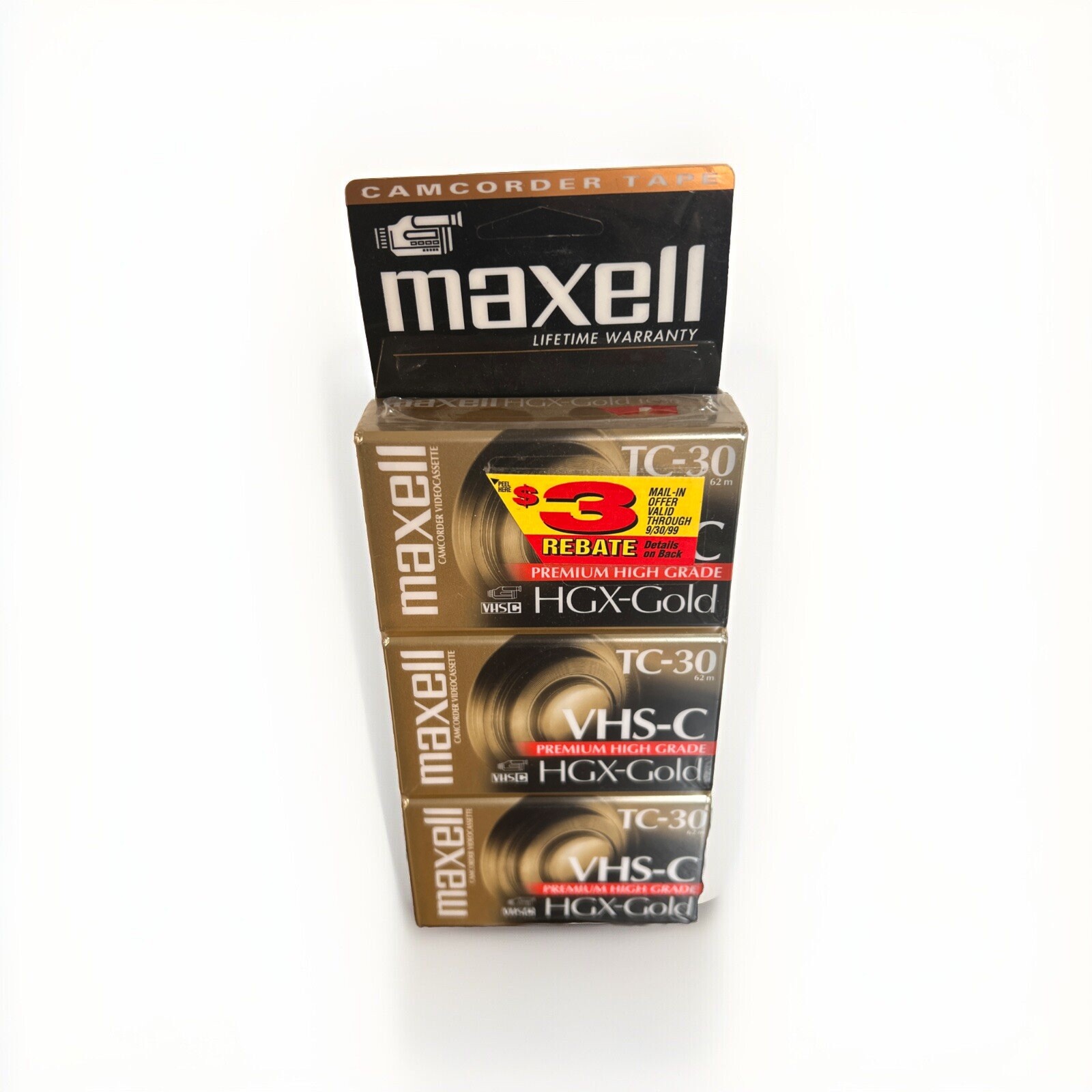Maxell Camcorder Video Tapes VHS-C TC-30 HGX Gold Premium High Grade (3-Pack)-image