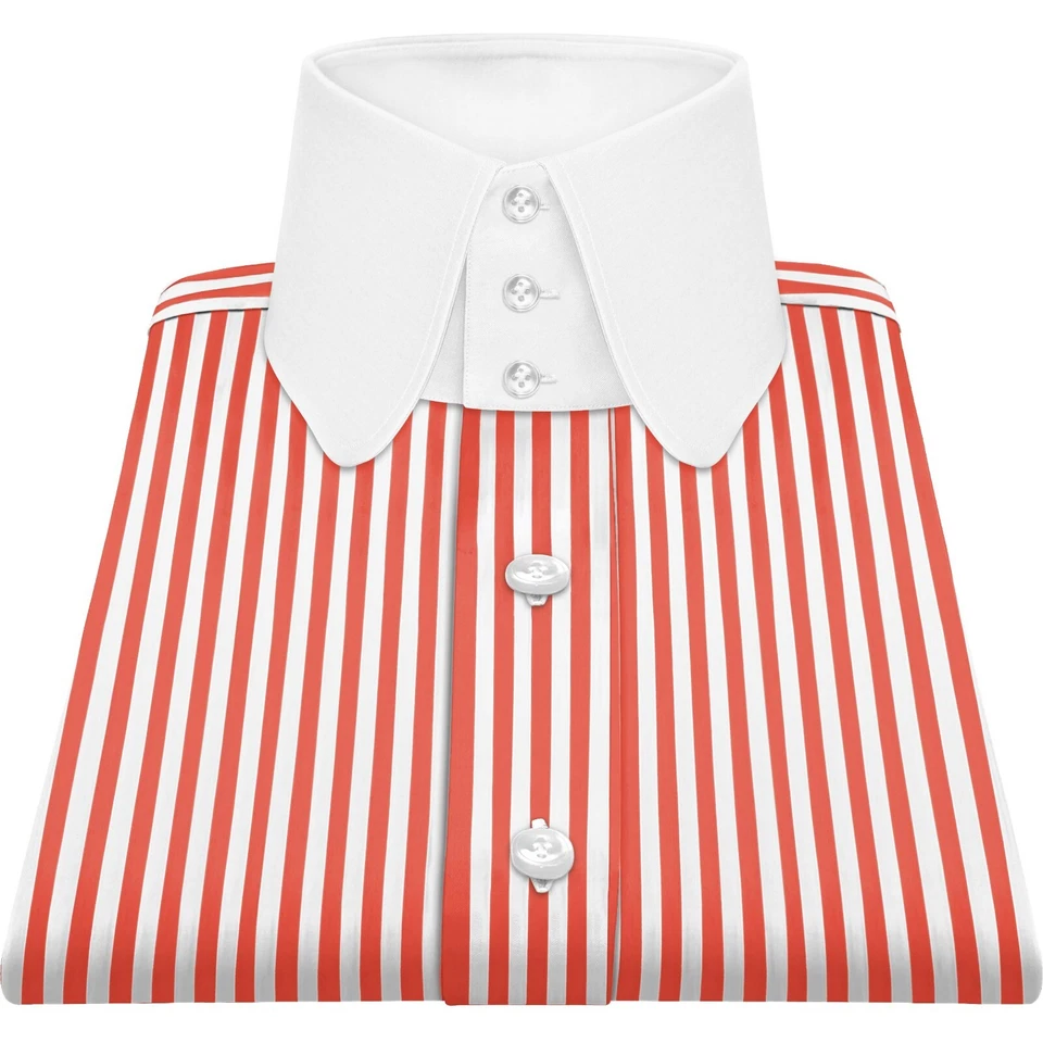 Men's Vintage High Penny Collar 3 Buttons Tall Neck Orange Stripes Dress Shirt - image 3 of 4