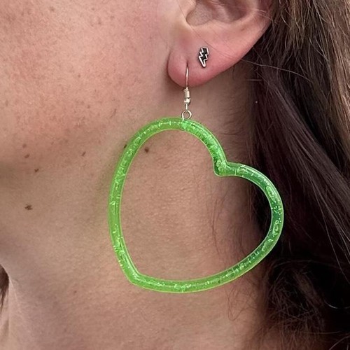 Lots of colours, Huge glitter acrylic heart hoop earrings. 9.5cm long - Picture 2 of 33