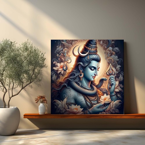 Dio indù cornice legno Lord Shiva tela decorazione parete dipinto arte - Foto 1 di 7