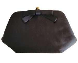 Classic Vintage Black Taffeta Clutch Handbag with Bow c.1950s