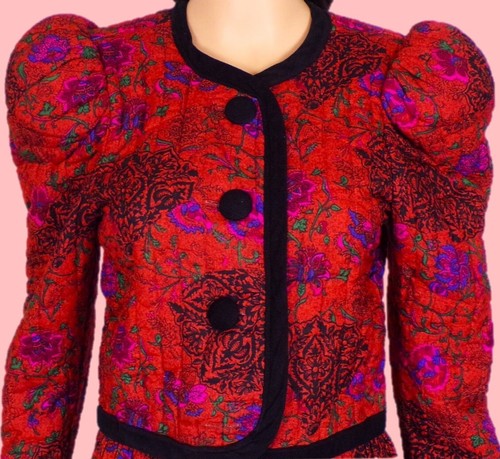 LESLIE LUCKS size 4 multicolor floral 2-piece suit jacket/skirt 100% rayon DC - Picture 9 of 12