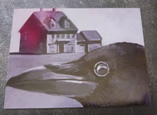 art postcard Mick REASOR Crow Eyeing Farmhouse painting unposted