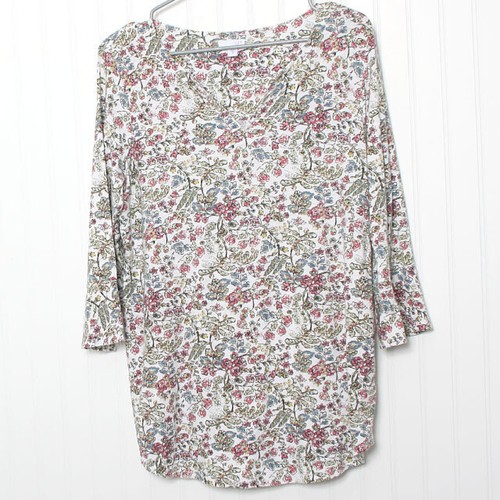 J Jill Blumenmuster VNeck 3/4-Ärmel Rückseite Plissee Baumwollmischung Tunika Top Mittel