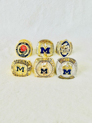 6 PCS Michigan Wolverines Championship Ring, 1997/2021/22/ 23/2024 With Box - Picture 2 of 4