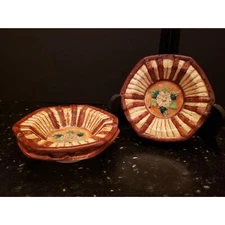 Maruhon Ware Majolica Magnolia Ceramic Hexagon Dishes Hand Painted Vintage Set 3