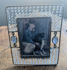 VINTAGE CHROME METAL AND WIRE BEADED PICTURE FRAME Boho for 3.5x5" photo