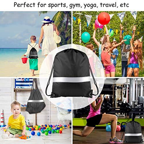 12 Pack Drawstring Backpack Bag with Reflective Strip, String Backpack Black - Bild 7 von 7