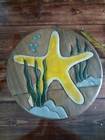 Wooden Etched Starfish Sea Bottom 10" Stool