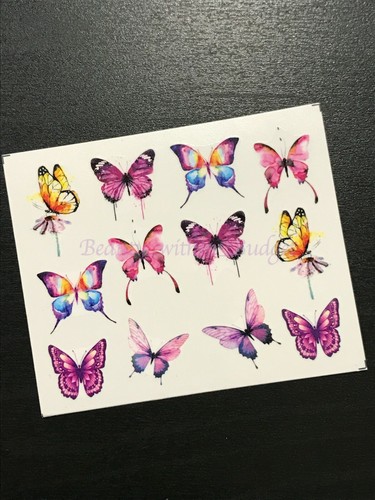 Butterfly Nail Art Water Transfer Decal Stickers Purple Blue Pink Black - Picture 10 of 34