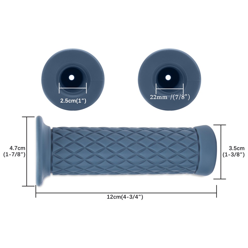 7/8" Motorcycle Handlebar Grips - Rubber Gel Comfort, For Honda Yamaha Kawasaki Cafe Racers