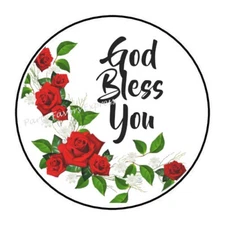 GOD BLESS YOU RED ROSES ENVELOPE SEALS LABELS STICKERS PARTY FAVORS