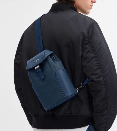 COACH CW173 Racer Pack In Signature Jacquard & Smooth Leather Silver/Denim