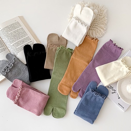 Women's Split Toe Socks Japanese Kimono Flip Flop Two Fingers Tabi Solid Hosiery - Bild 3 von 30