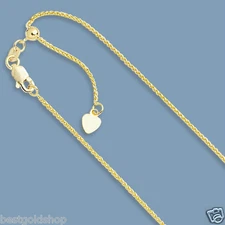 1mm Up to 22" Solid Adjustable Wheat Spiga Chain Necklace Real 10K Yellow Gold 