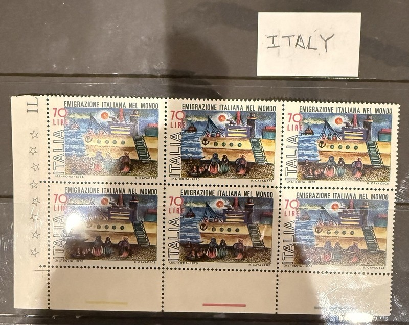 Italy Sc 1196 Block of 6 Mint MNH Italian Emigration Issue 1975 (lot 69)