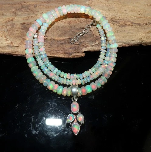 sterling silver fire opal beads necklace handmade opal pendant opal jewelry gift